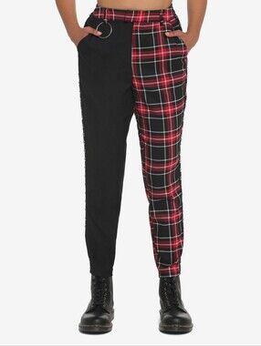 Black And Red Plaid Split Pants